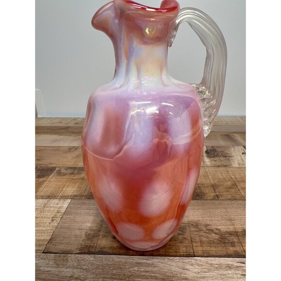 RARE Gibson 2003 Pink Opalescent Coin White Dots Pitcher 6 X 3 1/2" - Picture 2 of 5